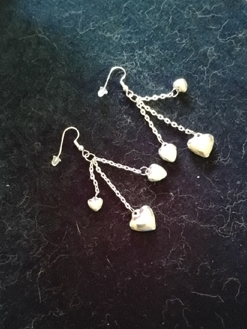 Hand Crafted Graduated Silver Heart Triple-Drop Dangle Earrings